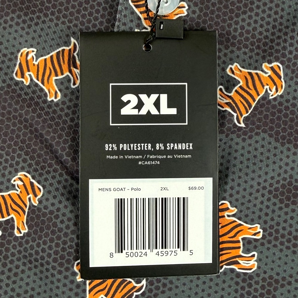 NEW Waggle Mens 2XL Black Tiger Goat Print Performance Golf Polo Shirt - Picture 6 of 8